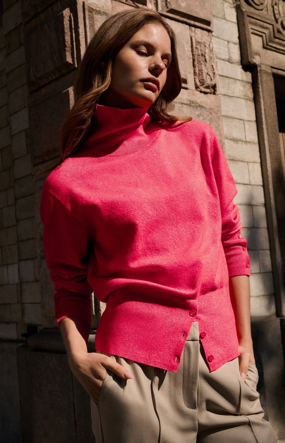 YAYA Pullover Buttondetail / 01-000549-601 ROSE RED