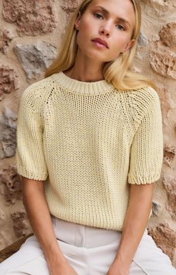 YAYA Sweater Cottonknit Short Sleeve/ 01-000551-602 REED YELLOW DESSIn