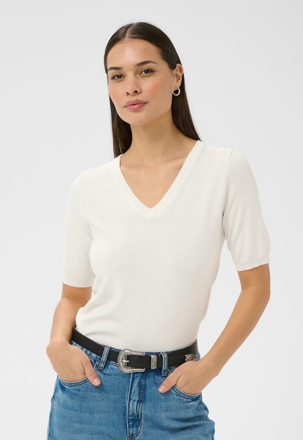 Kaffe Top V-Neck / 10508412 Chalk