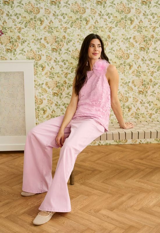 Cream Jeans Ultra Wide Leg Chino Detail / 10613683 Pink Nectar