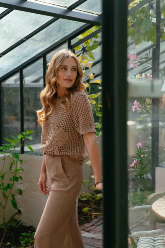 C&amp;S The Label Pullover Knitted Flower / 26ZJC03 Latte