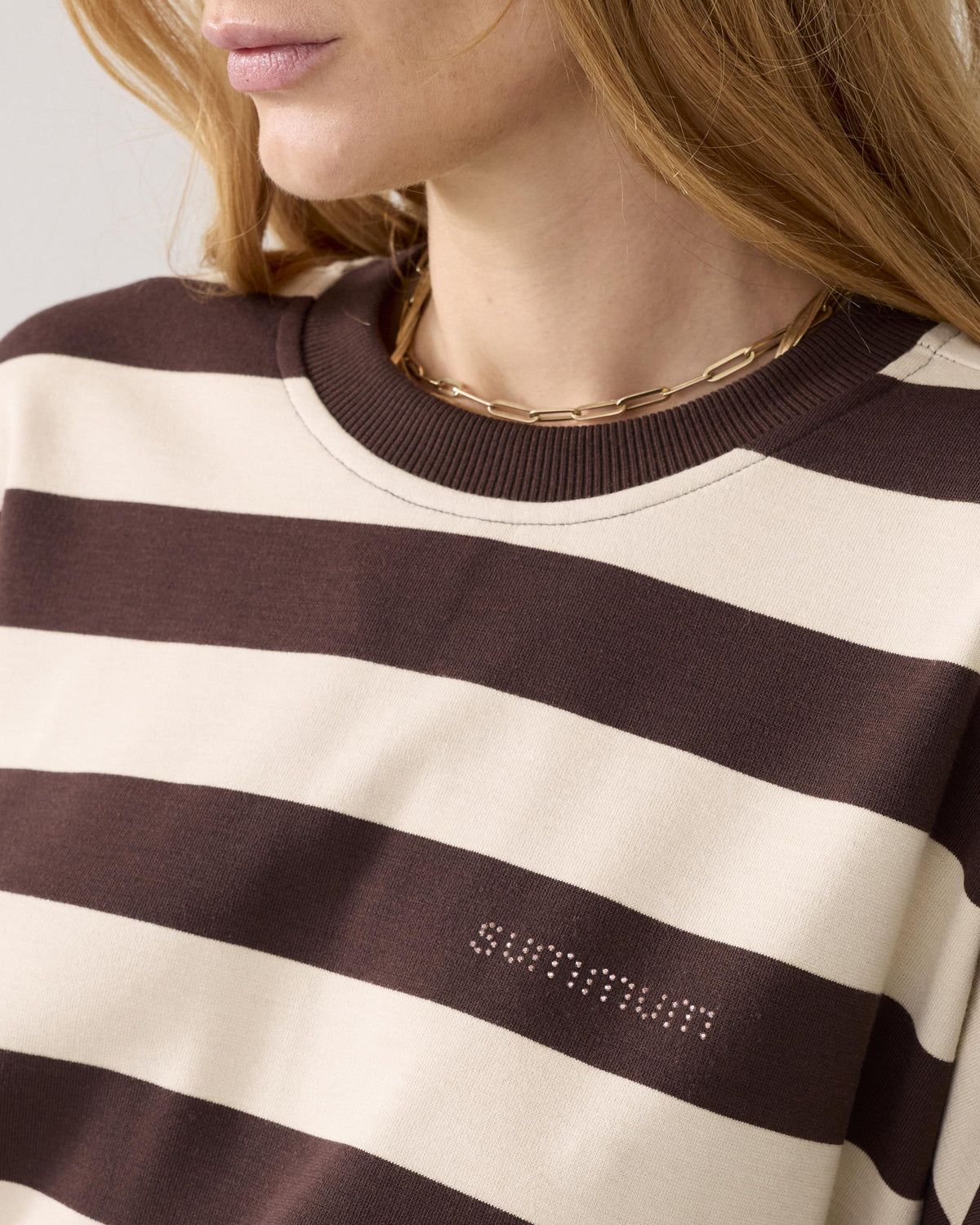 Summum Woman Sweater Short Sleeve Stripe Jersey / 3s5112-30681 Coffee