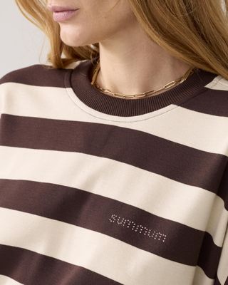 Summum Woman Sweater Short Sleeve Stripe Jersey / 3s5112-30681 Coffee