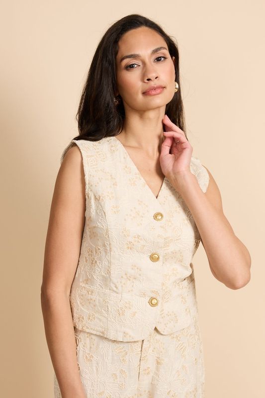 G-Maxx Gilet Ivara Embroidered / 26ZTG07 Sand