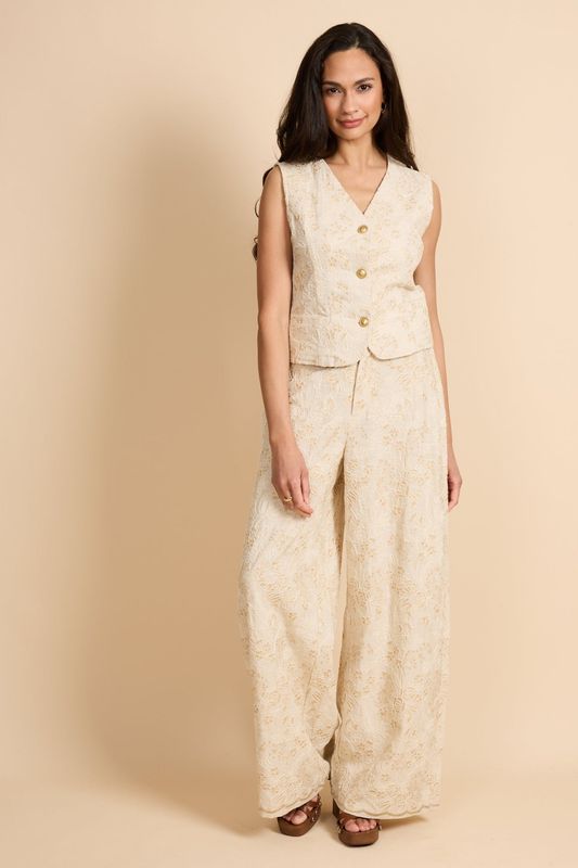 G-Maxx Pants Junia Wide Leg Embroidered / 26ZTG08 Sand