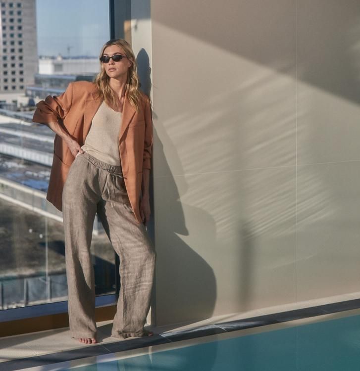 MAC Pants Wide Leg Linen / 0294L344700 236M Sanddrift Melange