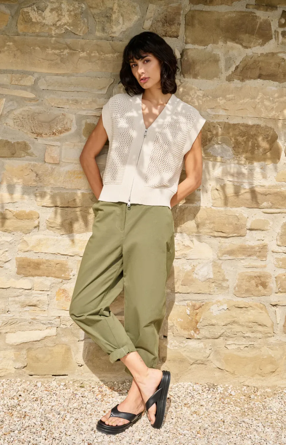 YAYA Cardigan Zipper Cotton /  01-010154-604 CREME BEIGE