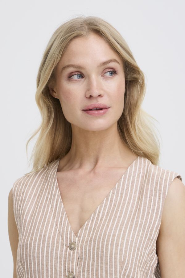 B.Young Gilet Pinstripe Linen /20818821 WOODSMOKE STRIPE