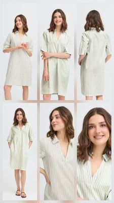 Fransa Dress Stripe Cotton / 20616307 Agave Green Art