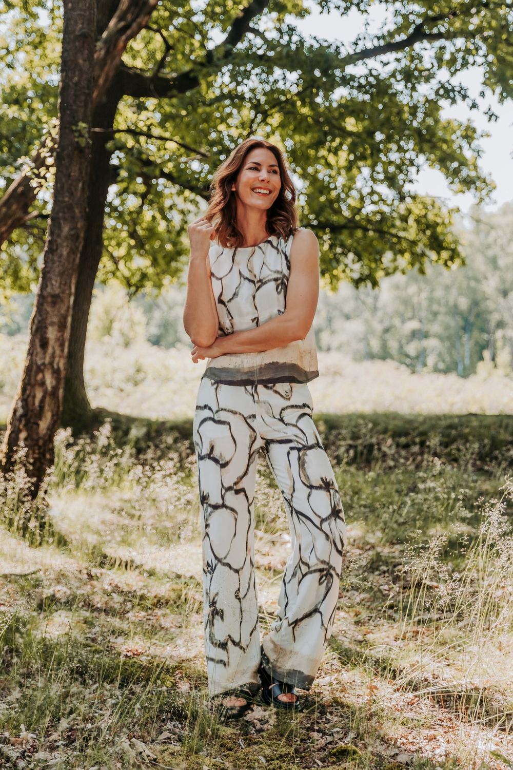 NED Pants Wide Leg Unique Design Silky/  26S3-SN028-03 Ecru