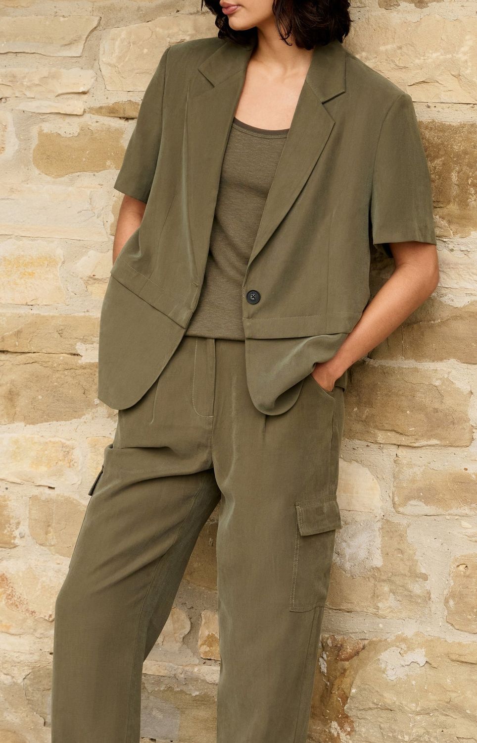 YAYA Blazer with Zipper Cropped 01-501083-604 ARMY GREEN