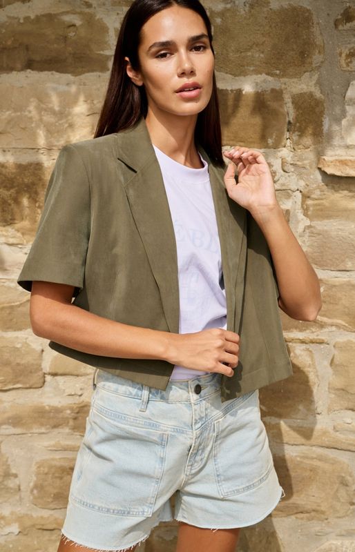 YAYA Blazer with Zipper Cropped 01-501083-604 ARMY GREEN