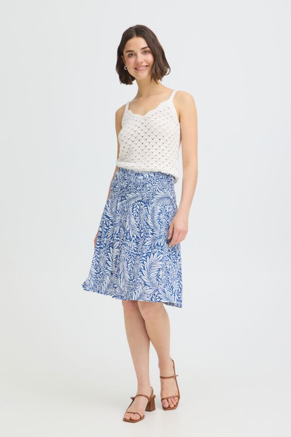 Fransa Skirt Viscose/ 20617927 BLUE WHITE PALM FLORAL