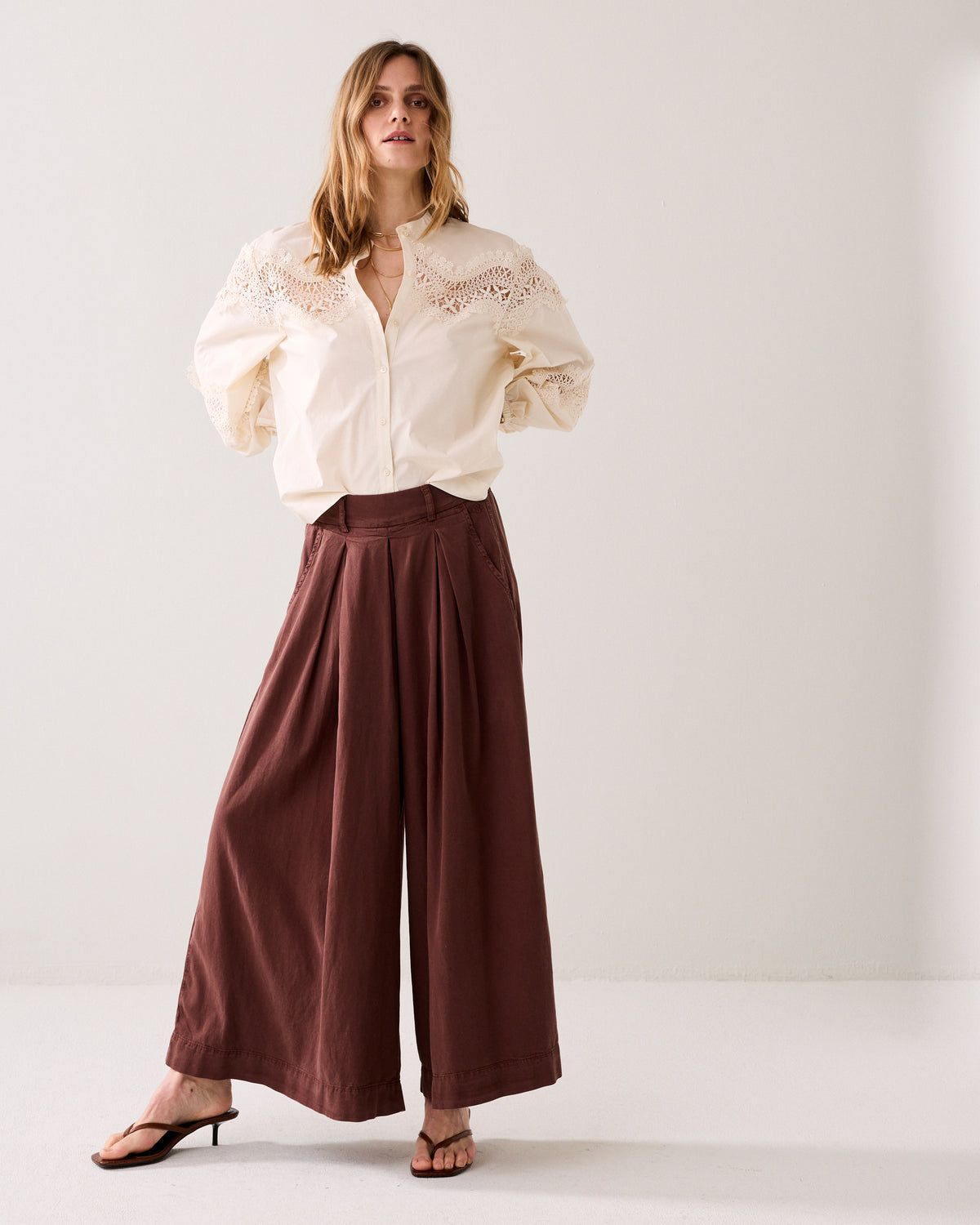 Summum Woman Pants Culotte Ultra Wide Leg/ 4s2827-12305 Coffee