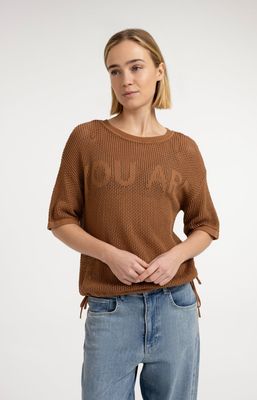 YAYA Top Open Knit Artwork/ 01-000608-607 FOXTROT BROWN