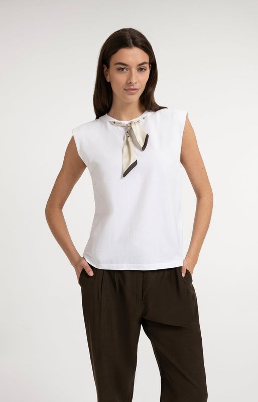 YAYA Top Double Layered Scarf / 01-709396-607 SLATE BLACK BROWN DESSIN