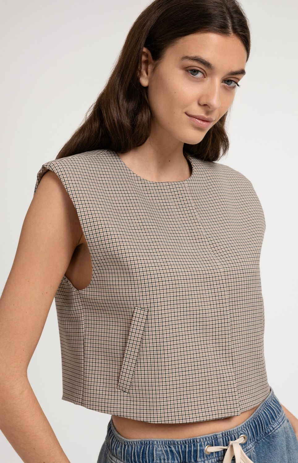 YAYA Gilet Checked / 01-521008-607 BEIGE DESSIN