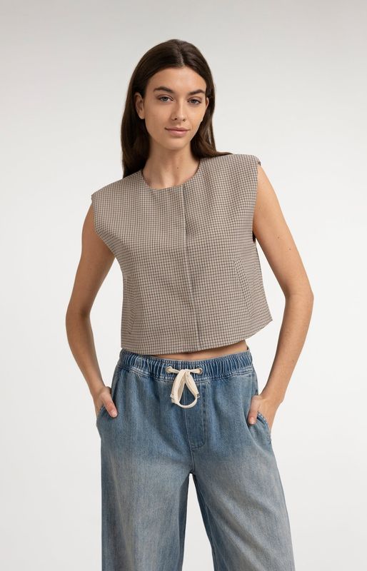 YAYA Gilet Checked / 01-521008-607 BEIGE DESSIN