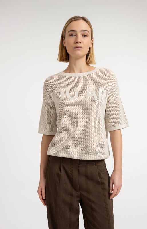 YAYA Top Open Knit Artwork / 01-000608-607 BEIGE