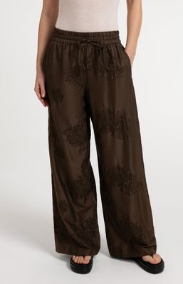 YAYA Pants Wide Leg Embroidered detail / 01-301268-607 SLATE BLACK BROWN