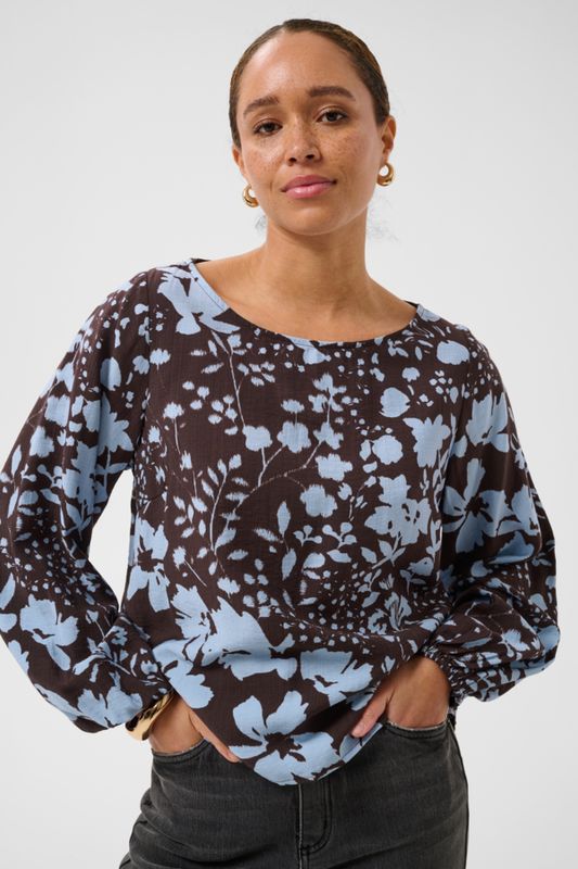 Kaffe Blouse Nadira Flower / 10511761 Coffee Bean/Blue Fog Flower