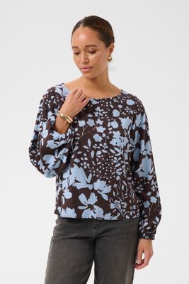 Kaffe Blouse Nadira Flower / 10511761 Coffee Bean/Blue Fog Flower