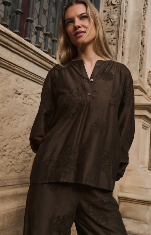 YAYA Blouse Embroided /01-201229-607 SLATE BLACK BROWN