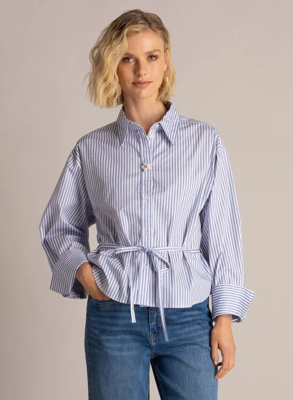 Yest Blouse Stripe Glam detail / 0006693 Morning Blue/Off Whi