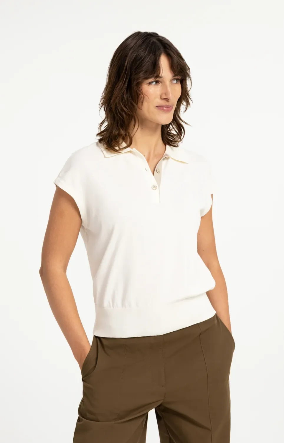 YAYA Sweater Sleeveless Polo /01-000612-608 OFF WHITE