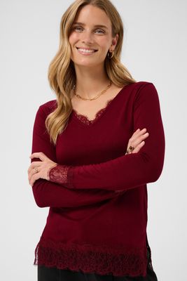 Cream Top Longsleeve Lace detail/ 10615771 Cabernet