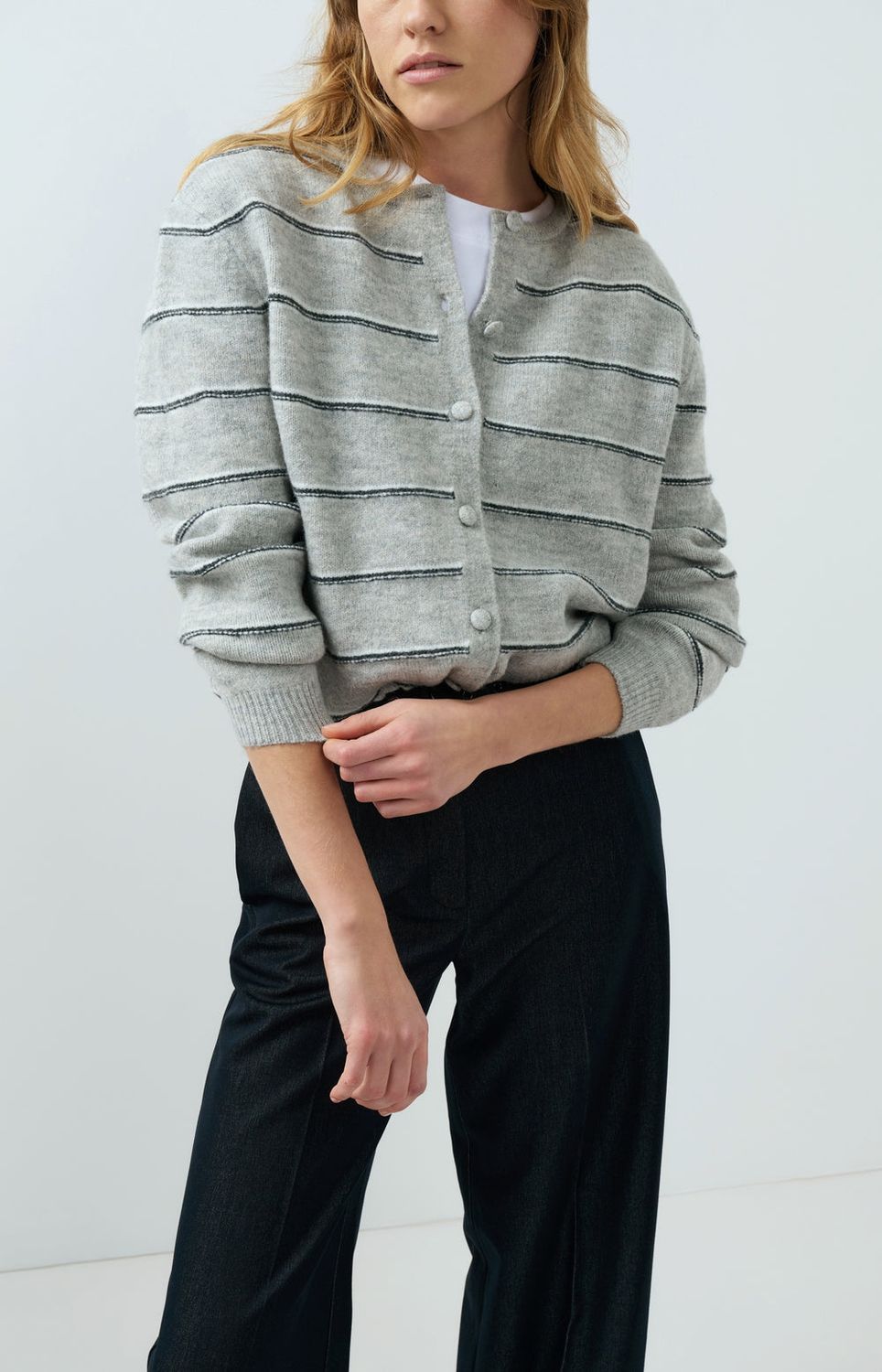 YAYA Cardigan Striped / 01-010168-609 MEDIUM GREY MELANGE