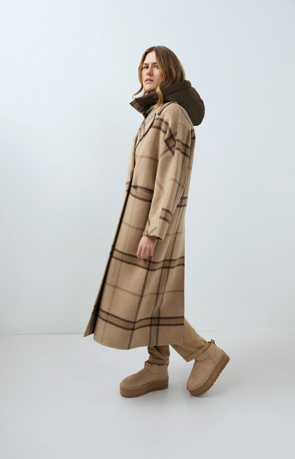 YAYA Coat Long Check / 02-011027-609 CORNSTALK BROWN DESSIN