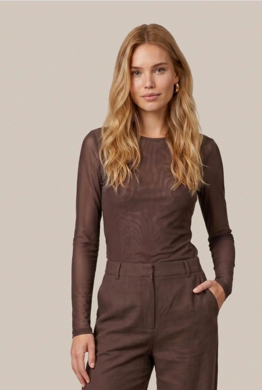 C&amp;S The Label Top Mesh Double Layered/ 26NFC02 Mocha Brown
