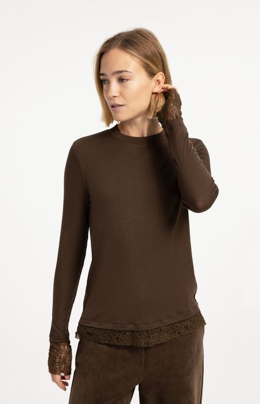 YAYA Top Lace Detail/ 01-709422-609 SLATE BLACK BROWN