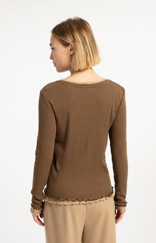 YAYA Top Longsleeve Ruffle / 01-709416-609 OTTER BROWN MELANGE