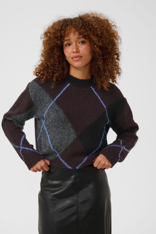 Kaffe Pullover Check / 10512015 Dark grey melange / Fudge