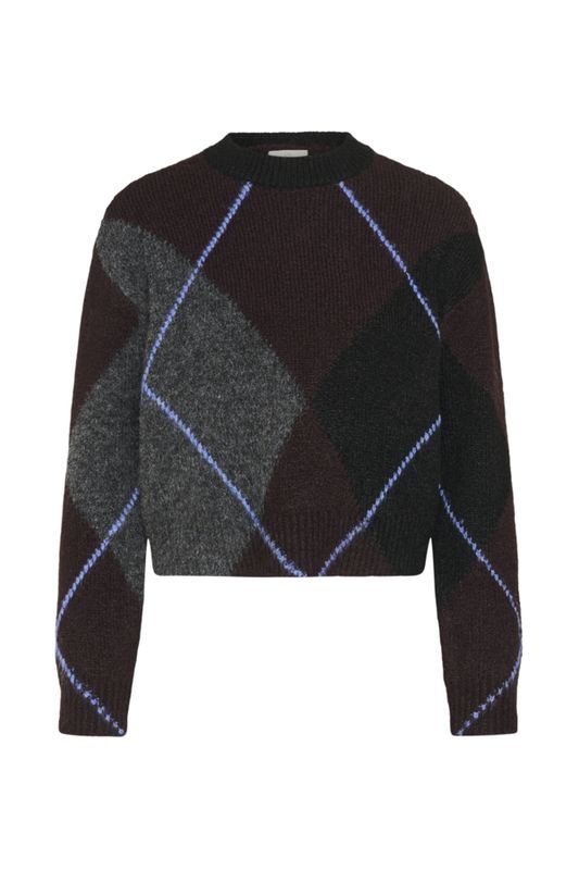 Kaffe Pullover Check / 10512015 Dark grey melange / Fudge