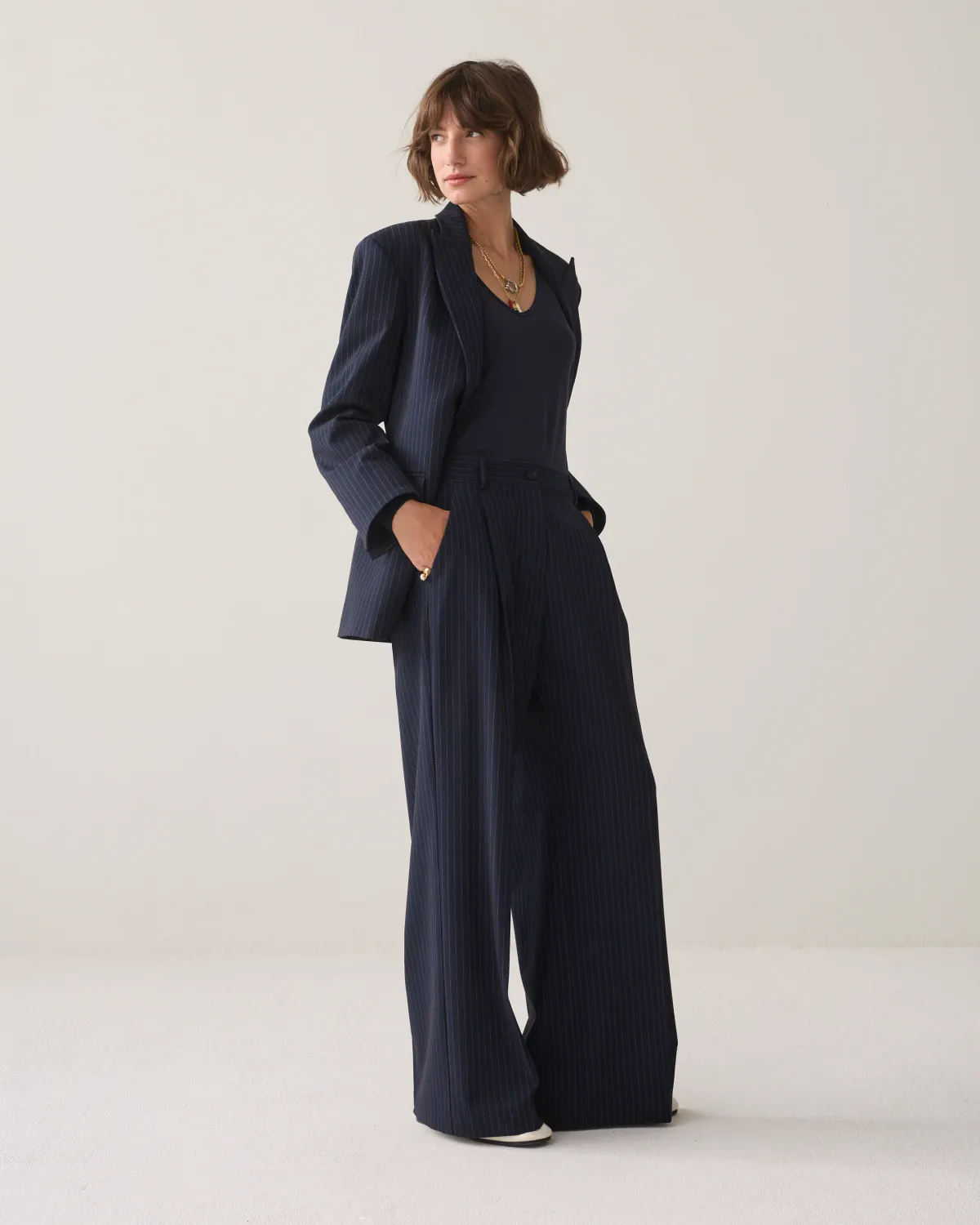 Summum Woman Pants Wide Leg Pinstripe / 4s3030-12495 495 Midnight Blue