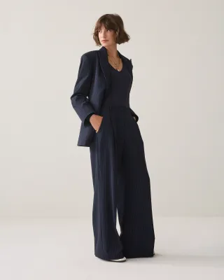 Summum Woman Pants Wide Leg Pinstripe / 4s3030-12495 495 Midnight Blue