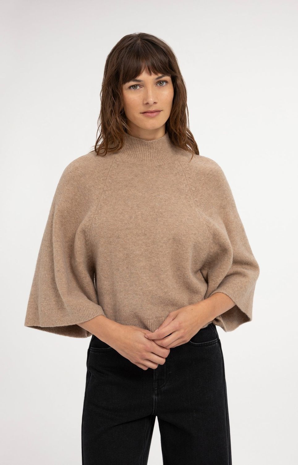 YAYA Sweater Wide Sleeve/ 01-000655-610 DARK BEIGE MELANGE