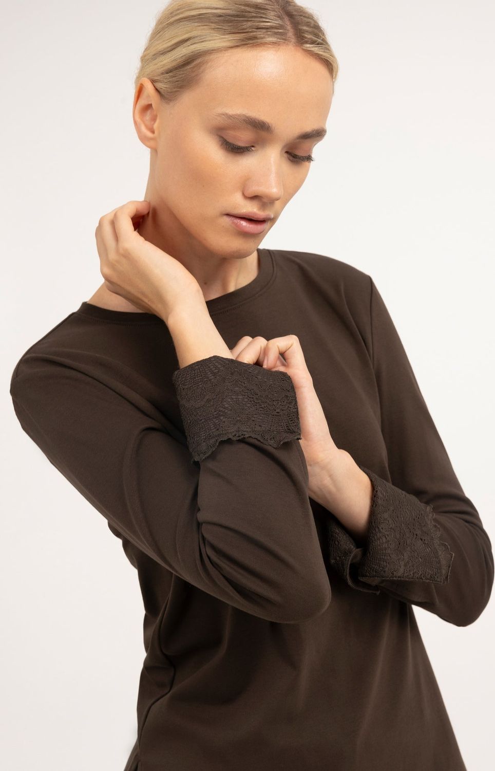 YAYA Top Jersey Lace / 01-709438-610 DELICIOSO BROWN