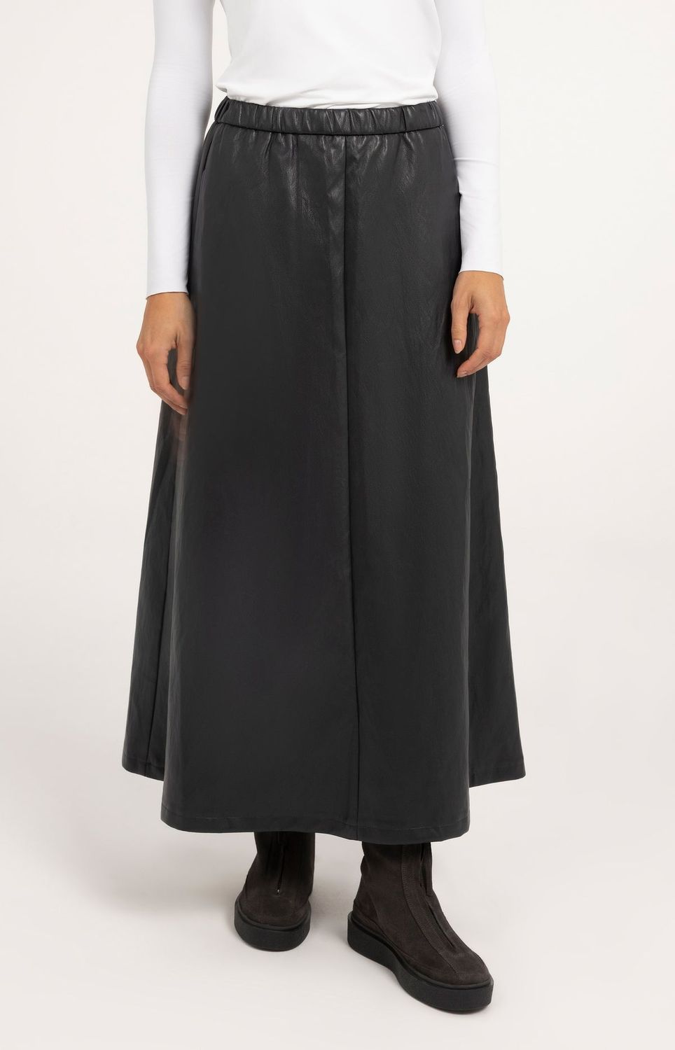 YAYA Skirt Maxi Faux leather/ 01-409085-610 HOLE BLACK