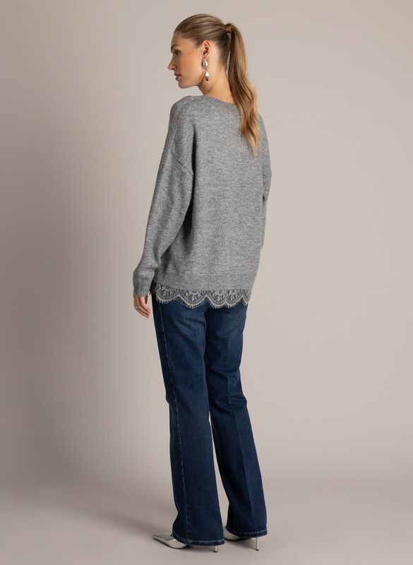 Yest Pullover Lace detail/ 0006596 Mid Grey Melange