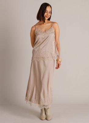 Yest Top Silky Lace Detail/ 0006642 Light Taupe