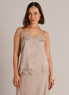 Yest Top Silky Lace Detail/ 0006642 Light Taupe