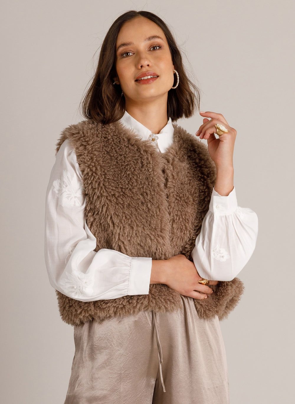 Yest Waistcoat Fluffy / 0006640 Taupe Grey