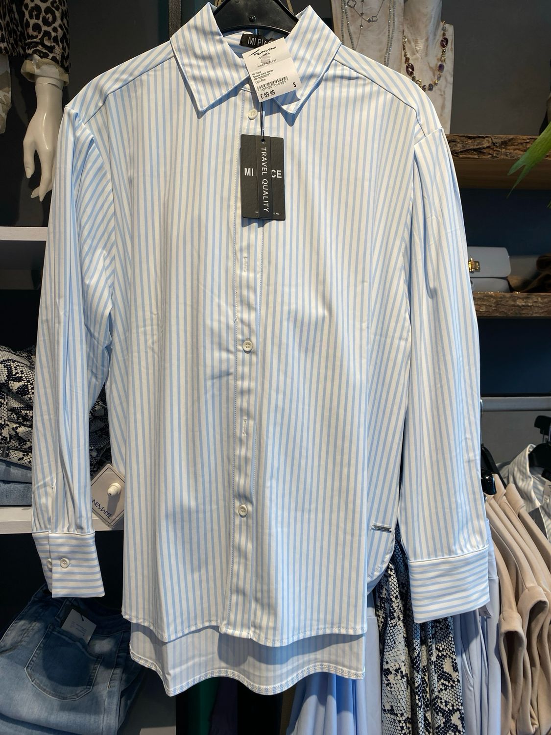 Mi Piace Blouse overs strepe Light Blue MP 202524SPPT