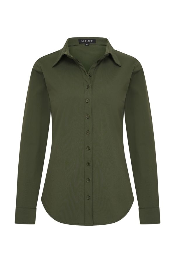Mi Piace Basic uni blouse kraag dark army MP 60840