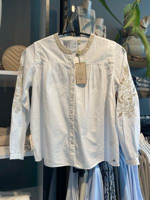 Soultouch Blouse taupe borduur mouw White taupe Soultouch Bobby