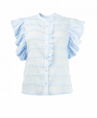 NED Saruma SL-RMH Fringe Voile Casmere Blue 25S1-U288-02